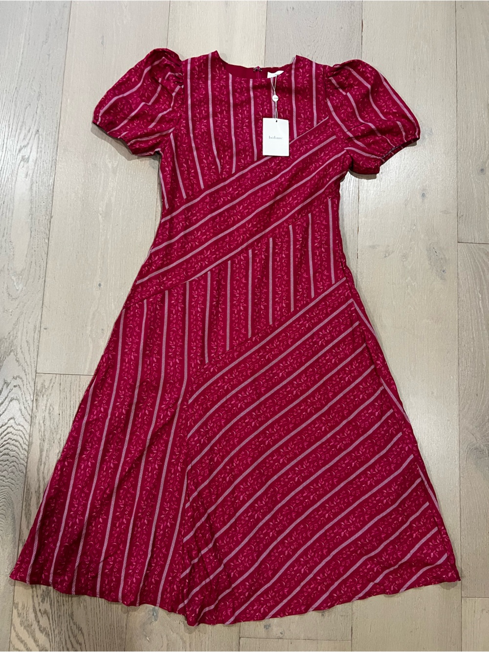 BNWT Bohme Martha Midi Dress Cap/Puff Sleeve Pink XL